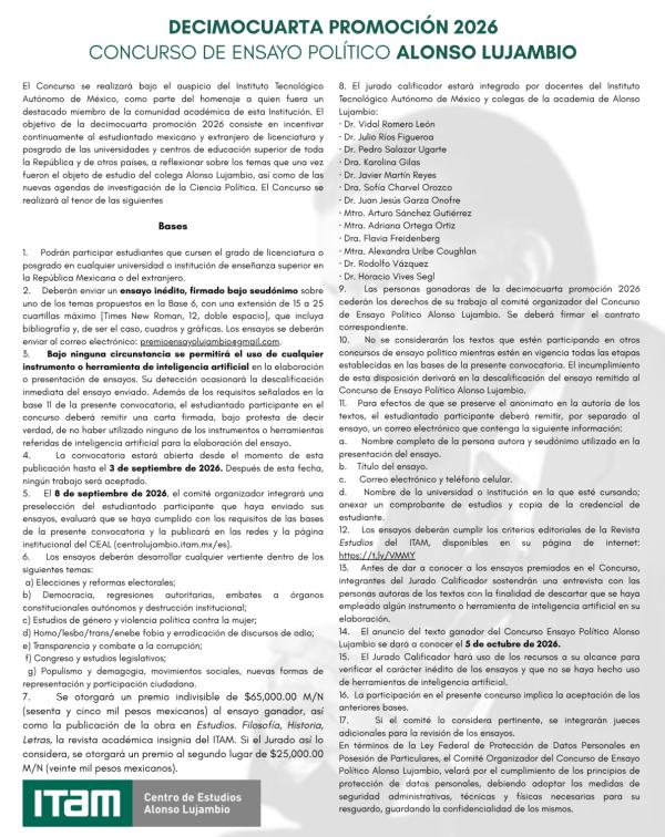 Concurso de Ensayo Político Alonso Lujambio 2026 Concurso de Ensayo Político Alonso Lujambio 2026