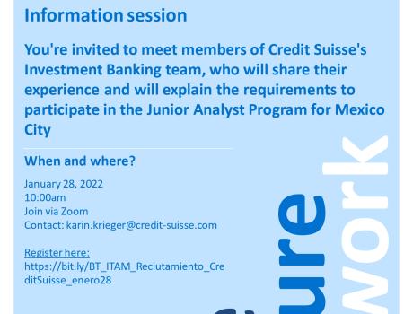 Career Services del ITAM invita a la sesión de reclutamiento remota de Credit Suisse