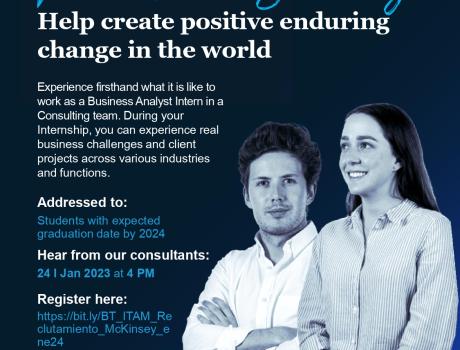 Poster: Career Services del ITAM invita a la sesión de reclutamiento presencial de McKinsey