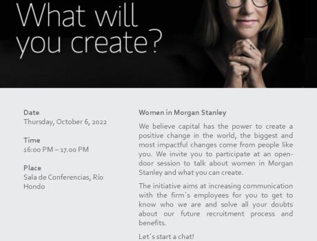 Poster: Career Services del ITAM invita a la sesión presencial Women in Morgan Stanley