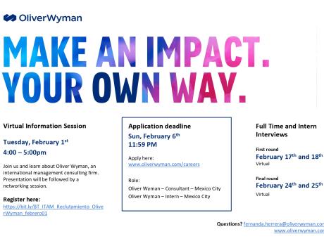 Career Services del ITAM invita a la sesión de reclutamiento remota de Oliver Wyman