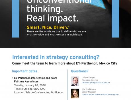 Bolsa de Trabajo invita a la presentación y aplicación de examen de Parthenon EY