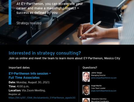  Career Services del ITAM invita a la sesión de reclutamiento remota de EY Parthenon