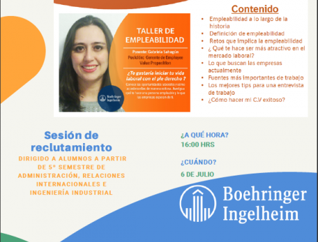 Career Services del ITAM invita a la sesión de reclutamiento remota y al taller de empleabilidad de Boehringer Ingelheim 