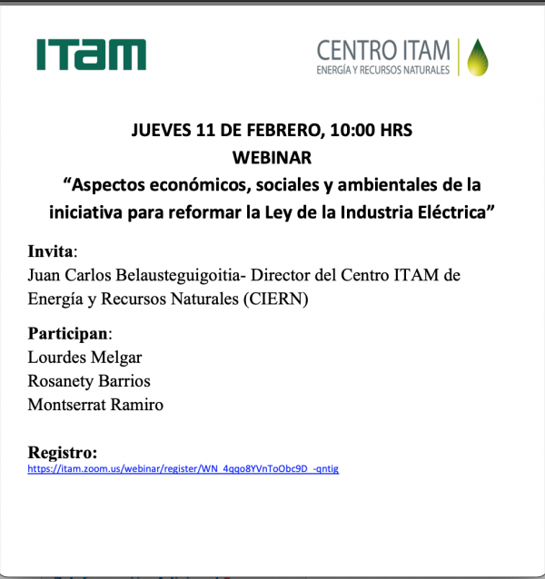 Póster Webinar CIERN: Aspectos económicos, sociales y ambientales de la iniciativa para reformar la Ley de la Industria Eléctric