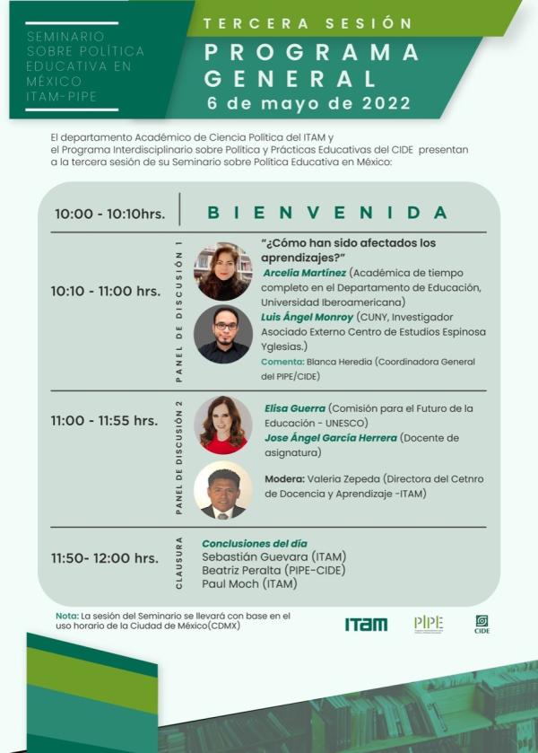 Póster Seminario sobre Política Educativa en México “¿Qué sabemos sobre los impactos de la pandemia en la educación?”