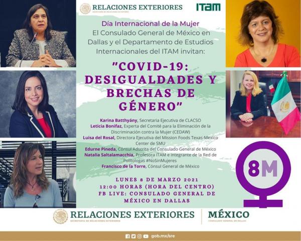 Póster DÍA INTERNACIONAL DE LA MUJER, "COVID-19: Desigualdades y brechas de género"