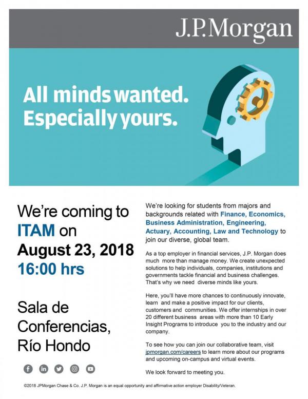 Bolsa de Trabajo invita a la presentación de Internship and Analyst Program de J.P. Morgan