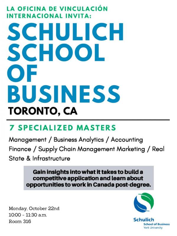 Sesión informativa de la Universidad Schulich en Canadá 