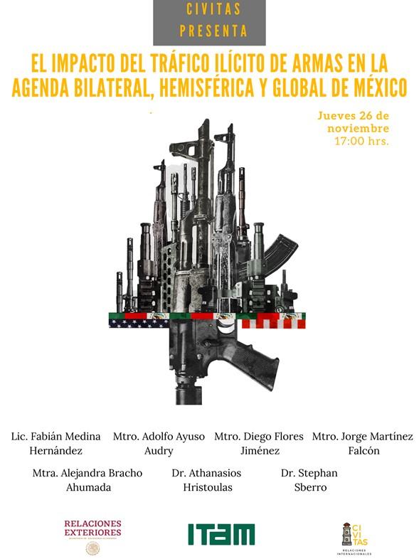 Póster Webinar El impacto del tráfico ilícito de armas en la agenda bilateral, hemisférica y global de México